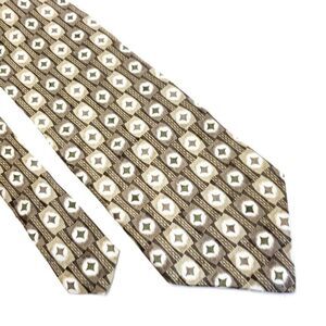 Milano Uomo Beige Tan‎ Print Geometric Wide Silk Tie